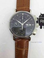 Swiss Replica IWC Portofino Chronograph Watch SS Black Leather